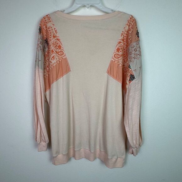 Free People We The Free Women's Feelin It Slouchy Patchwork Top Peach Medium - Picture 4 of 10